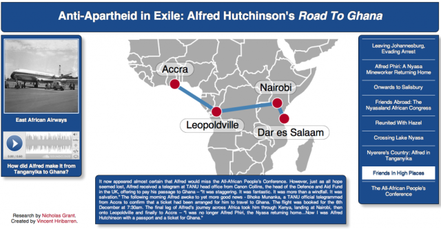 Screenshot of our map - Alfred Hutchinson travelling from Dar es Salaam to Accra